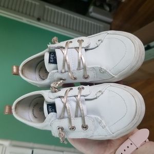 Kids boat shoes Sperry white and gold